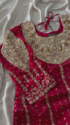OUR PREMIUM ZARDOZI GHARARA IN CHERRY COLOUR ON ITALIAN SHIMAR FABRIC