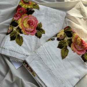 White cotton suit with patchwork